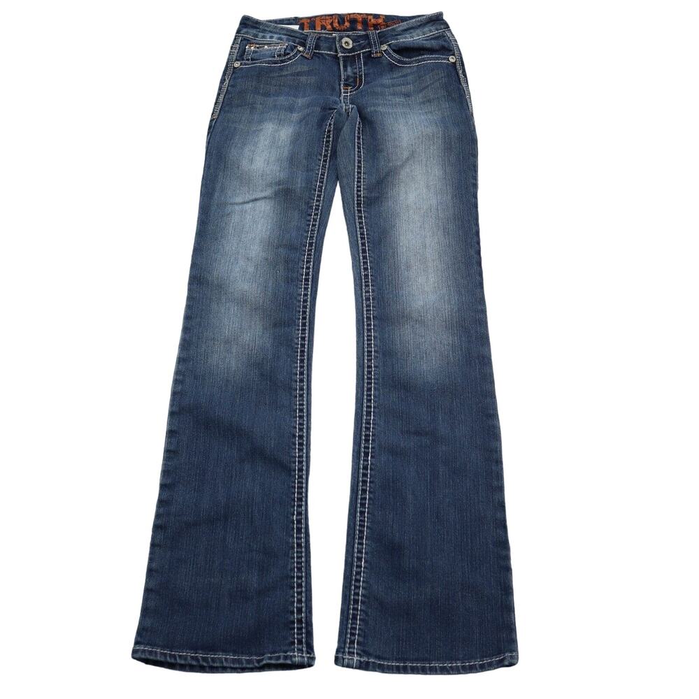 Truth Pants Womens 3 Blue Denim Flat Front Low Rise Fit Bootcut Pockets Jeans